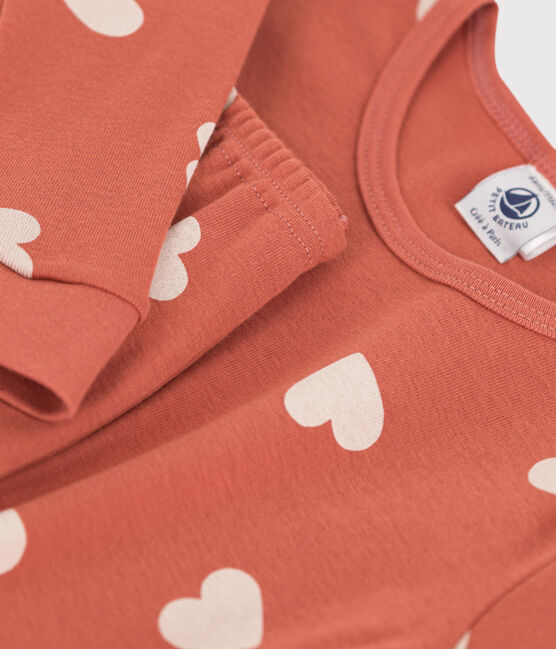 Kinderpyjama mit schlanker Passform aus Baumwolle mit Herzmuster für Mädchen rosa BRANDY/weiss MARSHMALLOW