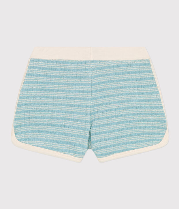 Gestreifte Kindershorts aus Frottee f&uuml;r M&auml;dchen gr&uuml;n/naturfarben