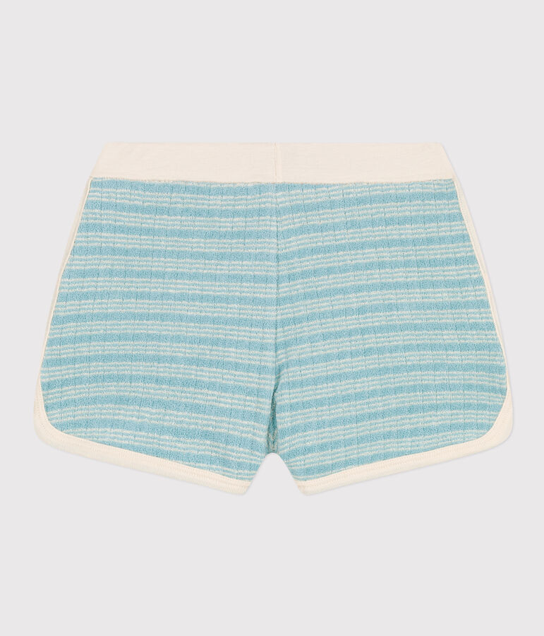 Gestreifte Kindershorts aus Frottee f&uuml;r M&auml;dchen gr&uuml;n/naturfarben