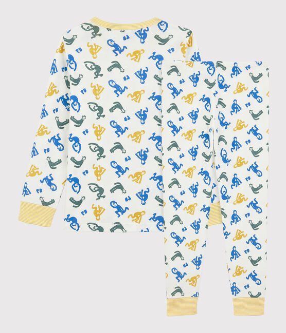 Kinderpyjama aus Baumwolle mit phosphoreszierenden Affen für Jungen weiss MARSHMALLOW/weiss MULTICO