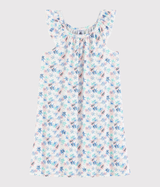 Nachthemd aus feiner Baumwolle mit Windröschen-Motiv für Mädchen weiss MARSHMALLOW/weiss MULTICO