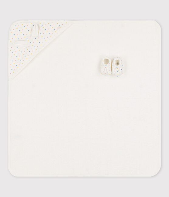 Quadratisches Baby-Badetuch aus Bio-Baumwolle weiss MARSHMALLOW/weiss MULTICO