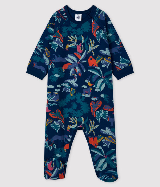 Baby-Strampler aus Doppeljersey mit Reißverschluss-Öffnung blau MEDIEVAL/weiss MULTICO