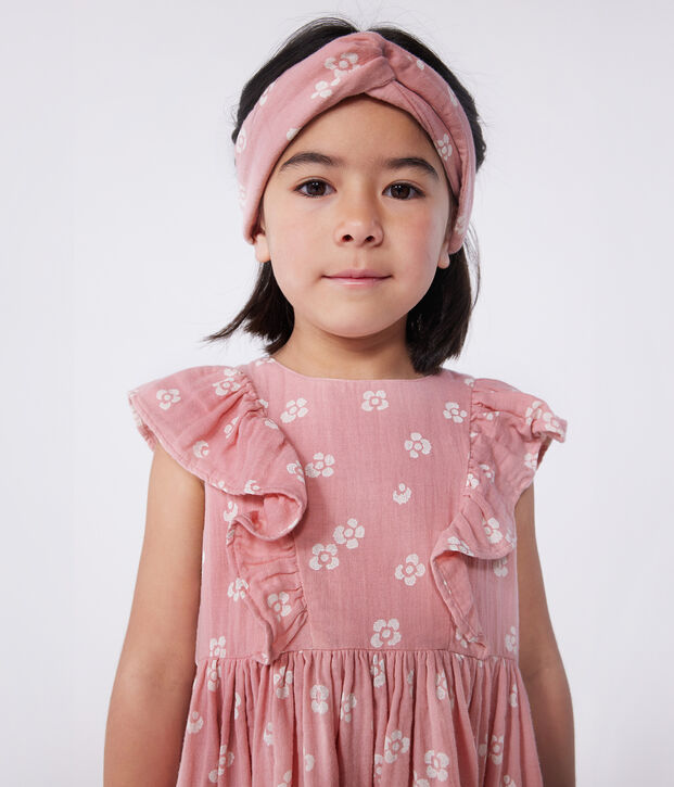 &Auml;rmelloses Kinder-Kleid aus Baumwolle mit Blumenmuster rosa/weiss