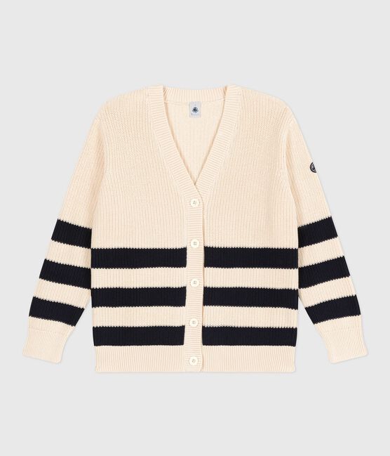 Damen-Cardigan aus Baumwolle mit Streifen weiss AVALANCHE/blau SMOKING