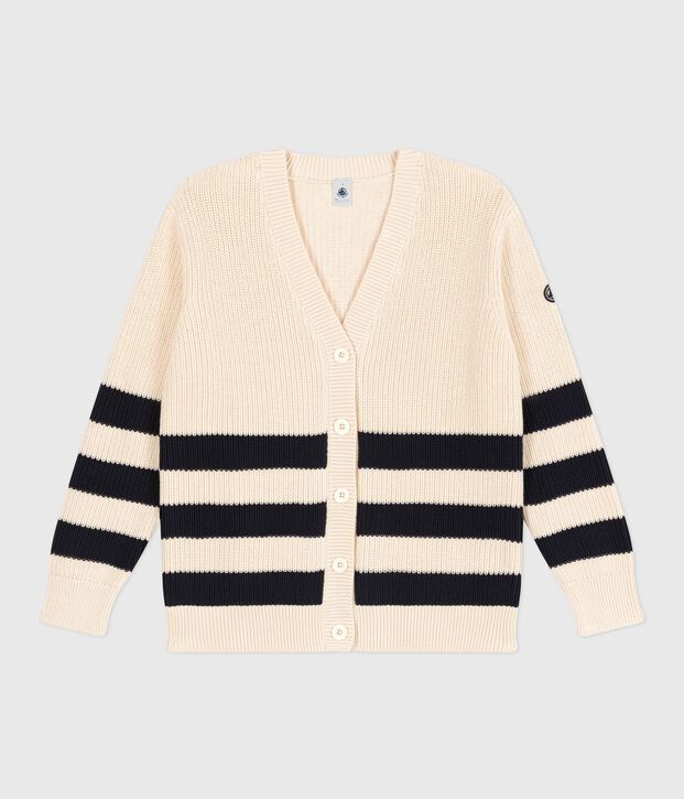 Damen-Cardigan aus Baumwolle mit Streifen naturfarben/blau