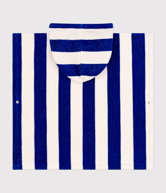 GESTREIFTER HANDTUCH-BADEPONCHO FÜR KINDER blau SURF/weiss MARSHMALLOW