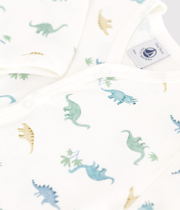 Strampler ohne F&uuml;&szlig;chen aus Baumwolle mit Dinos weiss/vielfarbig
