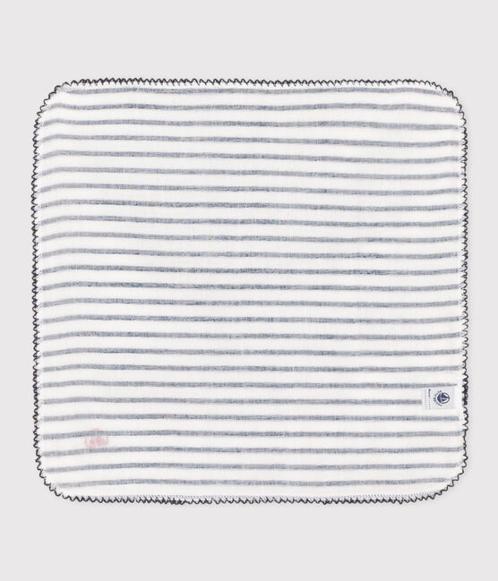 BABY-TASCHENTUCH MIT MARINESTREIFEN AUS BAUMWOLLGAZE weiss MARSHMALLOW/blau SMOKING