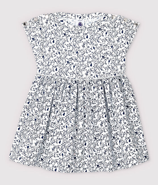 Kurzärmeliges Baby-Kleid aus Popeline für Mädchen weiss MARSHMALLOW/weiss MULTICO