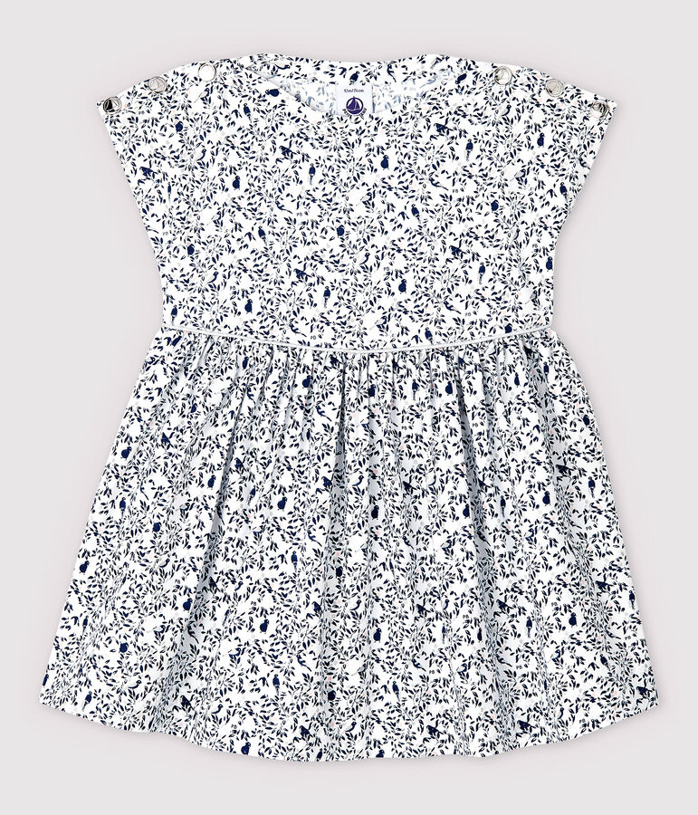Kurz&auml;rmeliges Baby-Kleid aus Popeline f&uuml;r M&auml;dchen weiss MARSHMALLOW/weiss MULTICO
