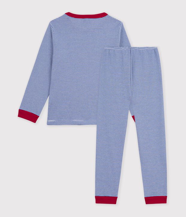 Kinder-Pyjama aus Baumwolle mit Streifen blau/weiss