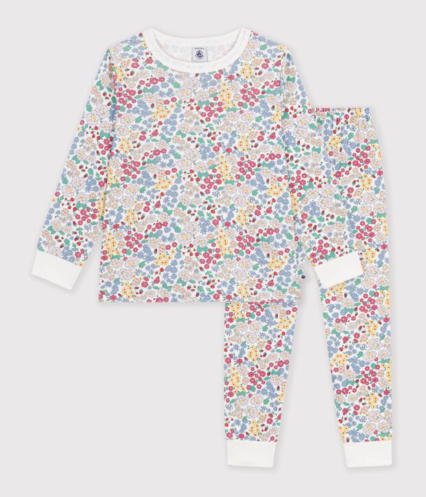 Kinder-Pyjama aus Baumwolle mit Blumenmotiv weiss/vielfarbig