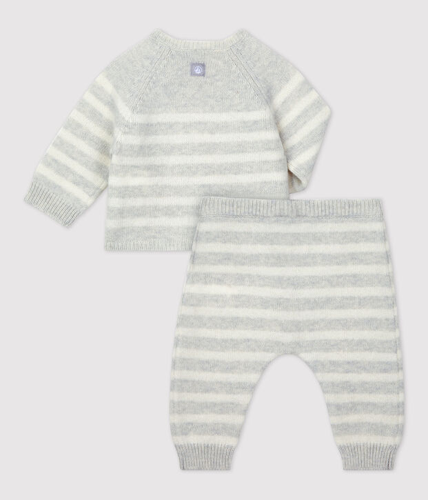 2-teiliges gestreiftes Strickset f&uuml;r Babys beige/weiss