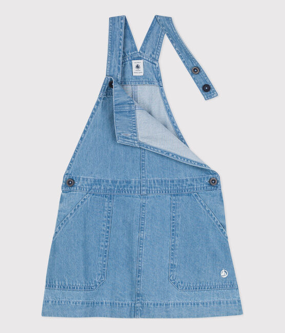 Kinder-Latzkleid aus leichtem Denim für Mädchen blau DENIM CLAIR