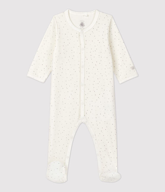 Weißer Baby-Strampler aus Bio-Baumwoll-Velours mit Stern-Motiv weiss MARSHMALLOW/weiss MULTICO