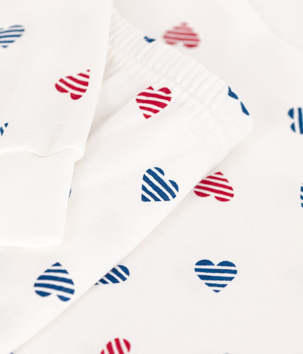 Damen-Pyjama aus Baumwolle mit Herzmotiv weiss/vielfarbig