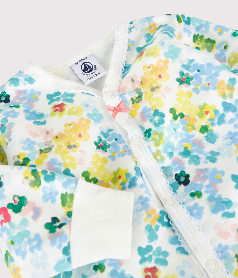 Baby-Set f&uuml;r die Nacht aus Molton mit Blumenmuster f&uuml;r M&auml;dchen weiss/vielfarbig