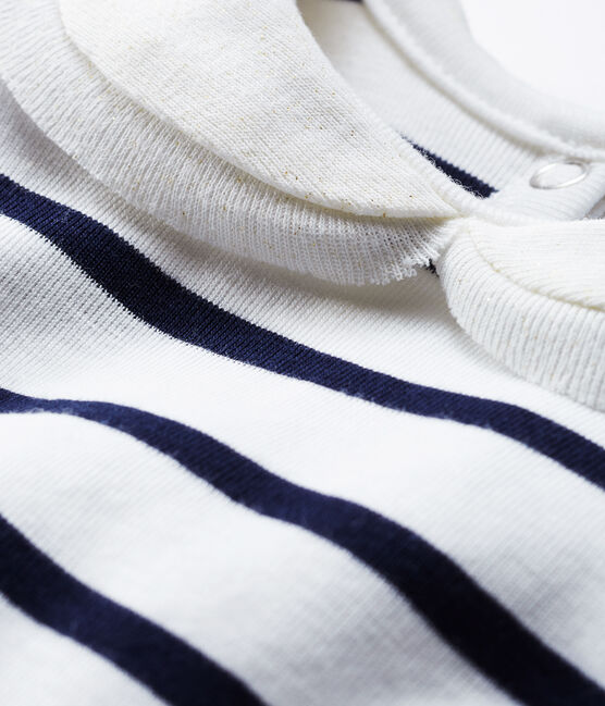 Langärmelige Baby-Bluse für Mädchen mit Streifen weiss MARSHMALLOW/blau SMOKING CN