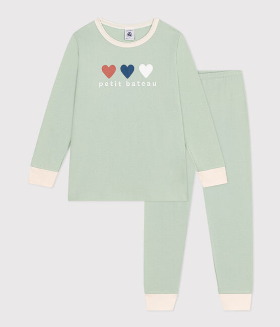 Unifarbener Kinderpyjama aus Baumwolle grün HERBIER