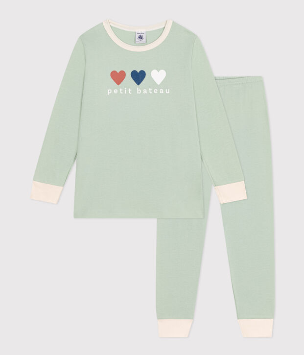 Unifarbener Kinderpyjama aus Baumwolle gr&uuml;n