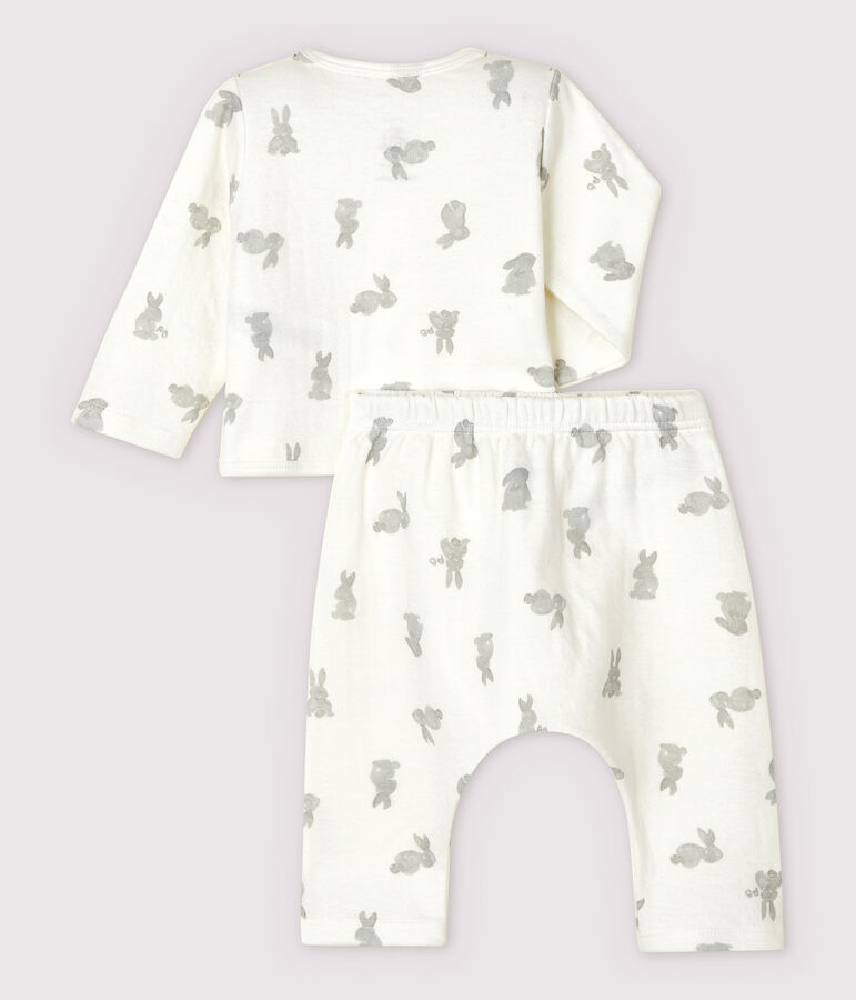 Zweiteiliges Baby-Set aus Doppeljersey aus Bio-Baumwolle mit Kaninchen-Motiv weiss/grau