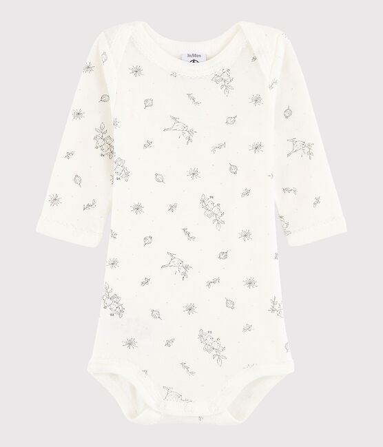 Langärmeliger Baby-Body Mädchen weiss MARSHMALLOW/weiss MULTICO
