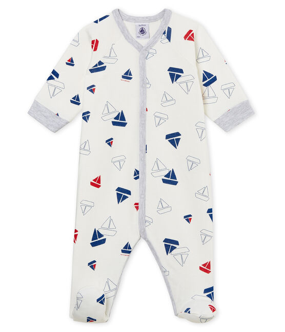 Baby-Strampler aus gedoppeltem Jersey für Jungen weiss MARSHMALLOW/weiss MULTICO