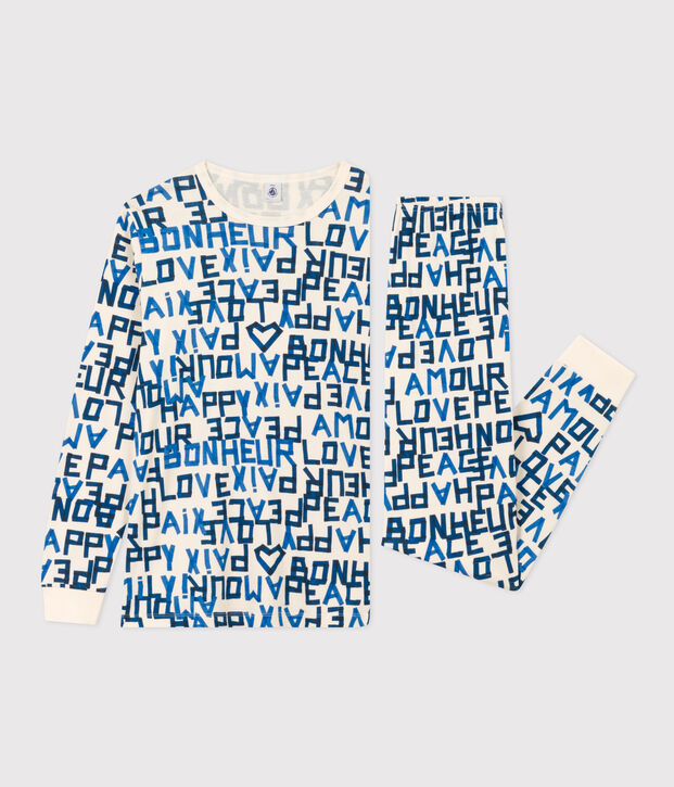 Kinderpyjama aus Baumwolle mots bleus f&uuml;r Jungen naturfarben/vielfarbig