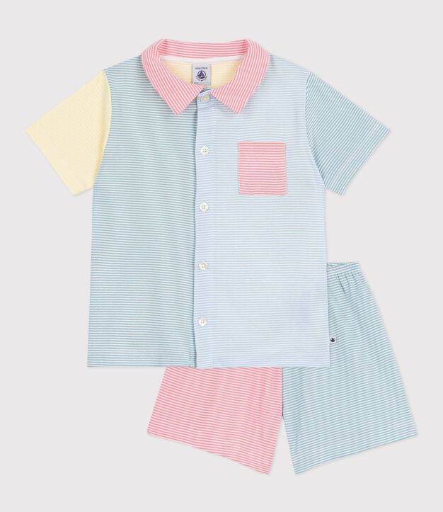 Gekn&ouml;pfter Kinder-Kurzpyjama aus Baumwolle mit Streifen weiss/vielfarbig
