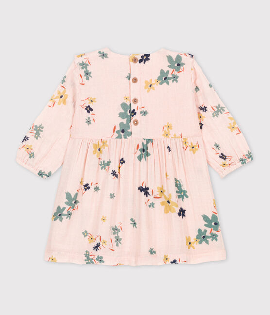 Bedrucktes langärmeliges Babykleid aus Musselin rosa SALINE/weiss MULTICO