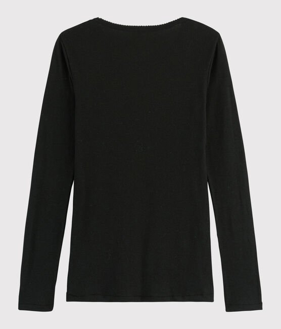 Damen-T-Shirt aus Wolle und Baumwolle schwarz NOIR