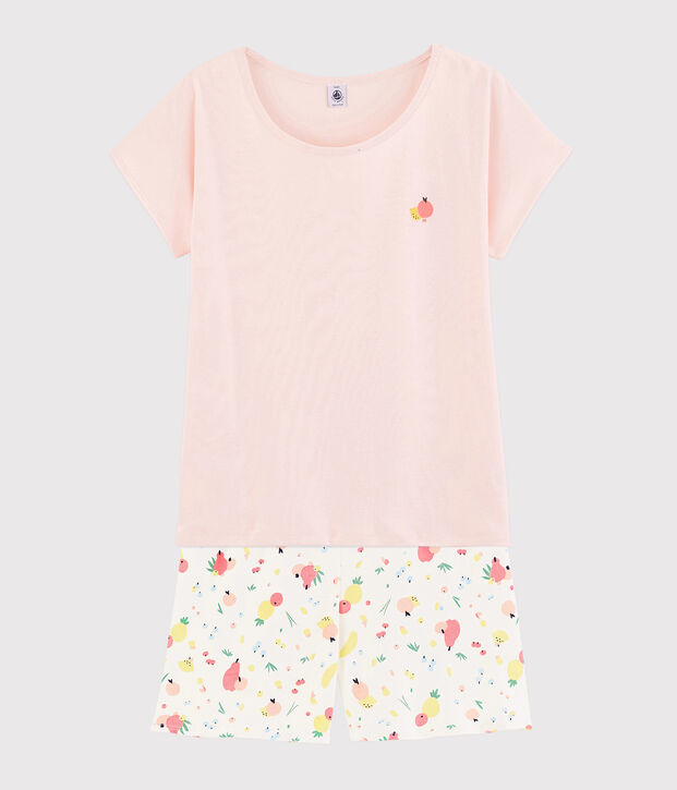 Kurzpyjama aus Bio-Baumwolle mit Obstmotiv f&uuml;r M&auml;dchen/Damen rosa/vielfarbig