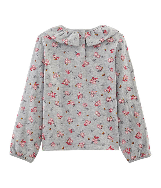 Langärmeliges Kinder-T-Shirt Mädchen grau BELUGA/weiss MULTICO