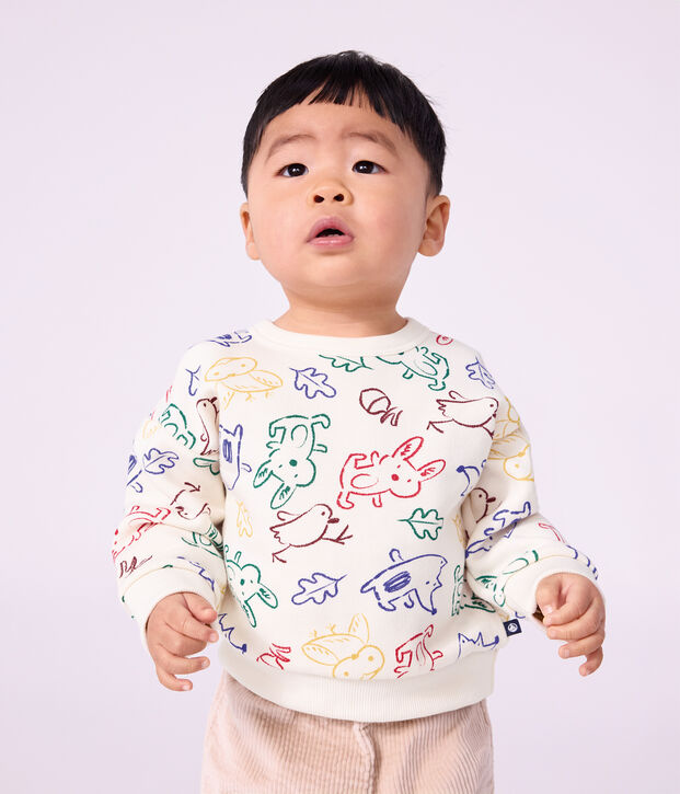 Baby-Sweatshirt aus Baumwolle mit Tiermotiv naturfarben/vielfarbig
