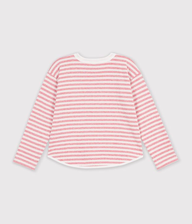 Lang&auml;rmeliges Kinder-T-Shirt mit Streifen rosa/naturfarben
