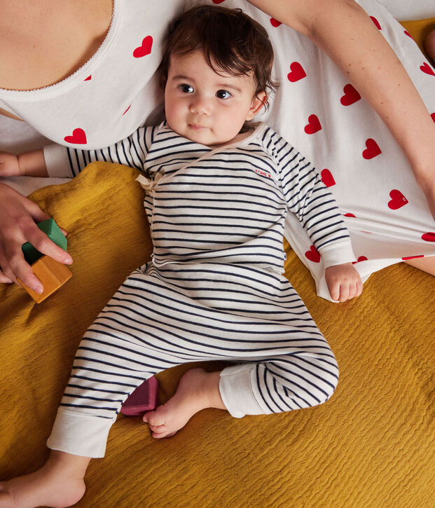 3-teiliges Baby-Set aus Baumwolle mit Streifen weiss/blau