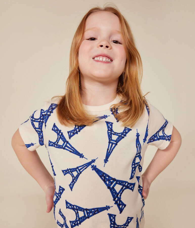 Kinder-Kurzpyjama Paris aus Baumwolle naturfarben/vielfarbig