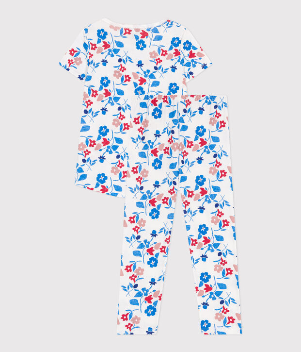 Kinder-Pyjama aus Baumwolle mit Blumenmotiv weiss/vielfarbig