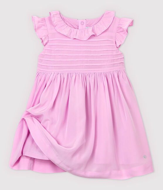 Kurzärmeliges Baby-Kleid aus Crêpe für Mädchen rosa BOHEME