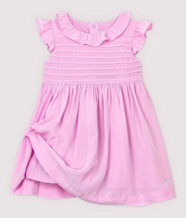 Kurz&auml;rmeliges Baby-Kleid aus Cr&ecirc;pe f&uuml;r M&auml;dchen rosa