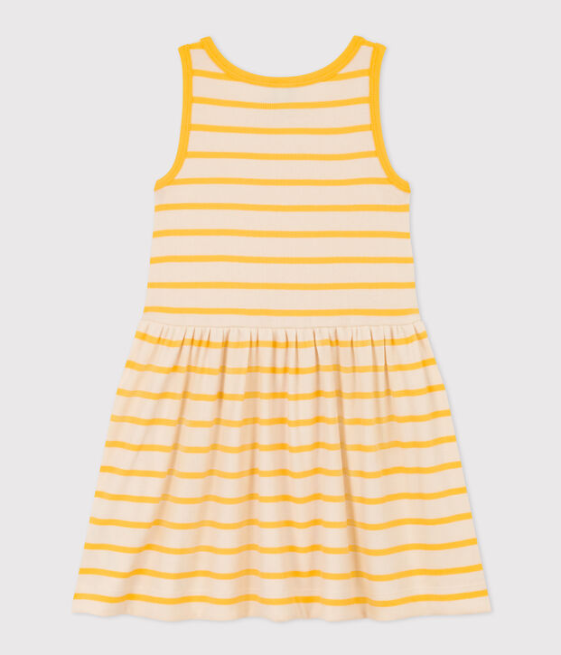 &Auml;rmelloses Kinderkleid aus Baumwolle f&uuml;r M&auml;dchen naturfarben/gelb
