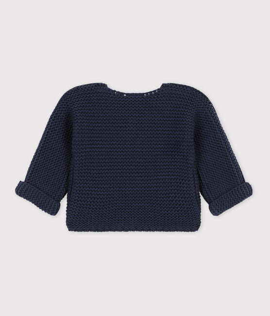 Baby-Cardigan kraus rechts gestrickt aus Baumwolle blau SMOKING