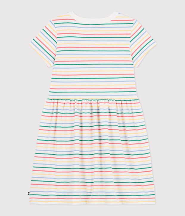 Kurz&auml;rmeliges Kinder-Kleid aus Baumwolle mit Streifen weiss/vielfarbig