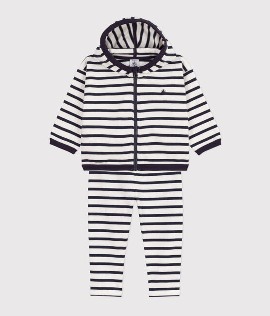 Baby-Set aus verdicktem Jersey mit Streifenmuster weiss MARSHMALLOW/blau SMOKING