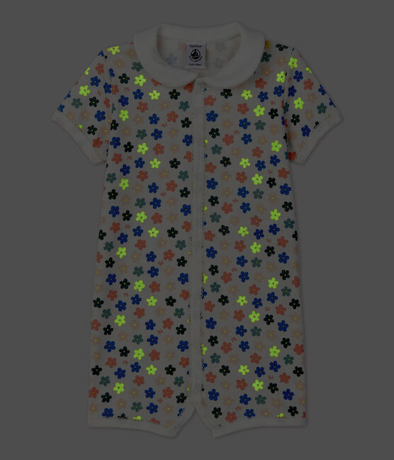 Phosphoreszierender kurzer Baby-Einteiler aus Baumwolle weiss MARSHMALLOW/weiss MULTICO