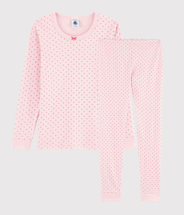 Snugfit-Kinderpyjama aus Baumwolle mit Sternen-Motiv f&uuml;r M&auml;dchen rosa/orange/grau