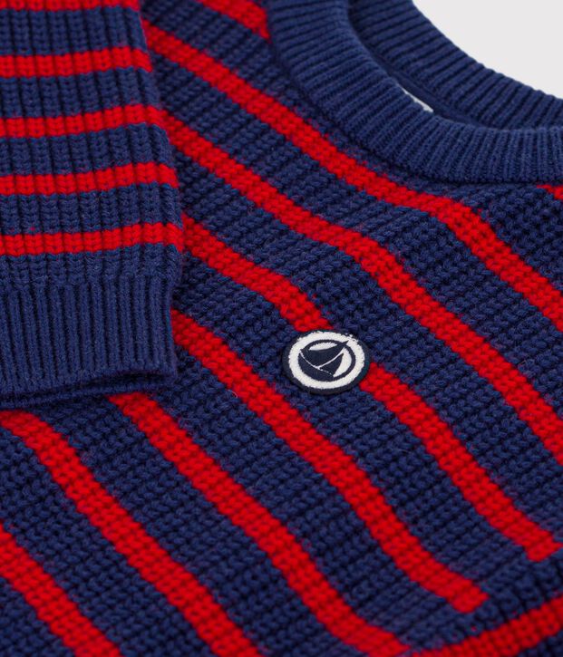 Kinder-Pullover aus Wolle und Baumwolle mit Streifen blau/rot