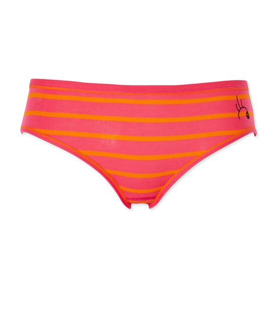 Gestreifter Damen-Slip aus Original-Rippstrick rosa GEISHA/orange FEU