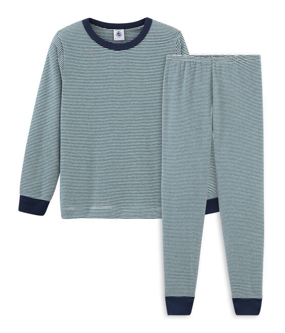 Rippstrick-Pyjama für kleine Jungen grün PINEDE/weiss MARSHMALLOW